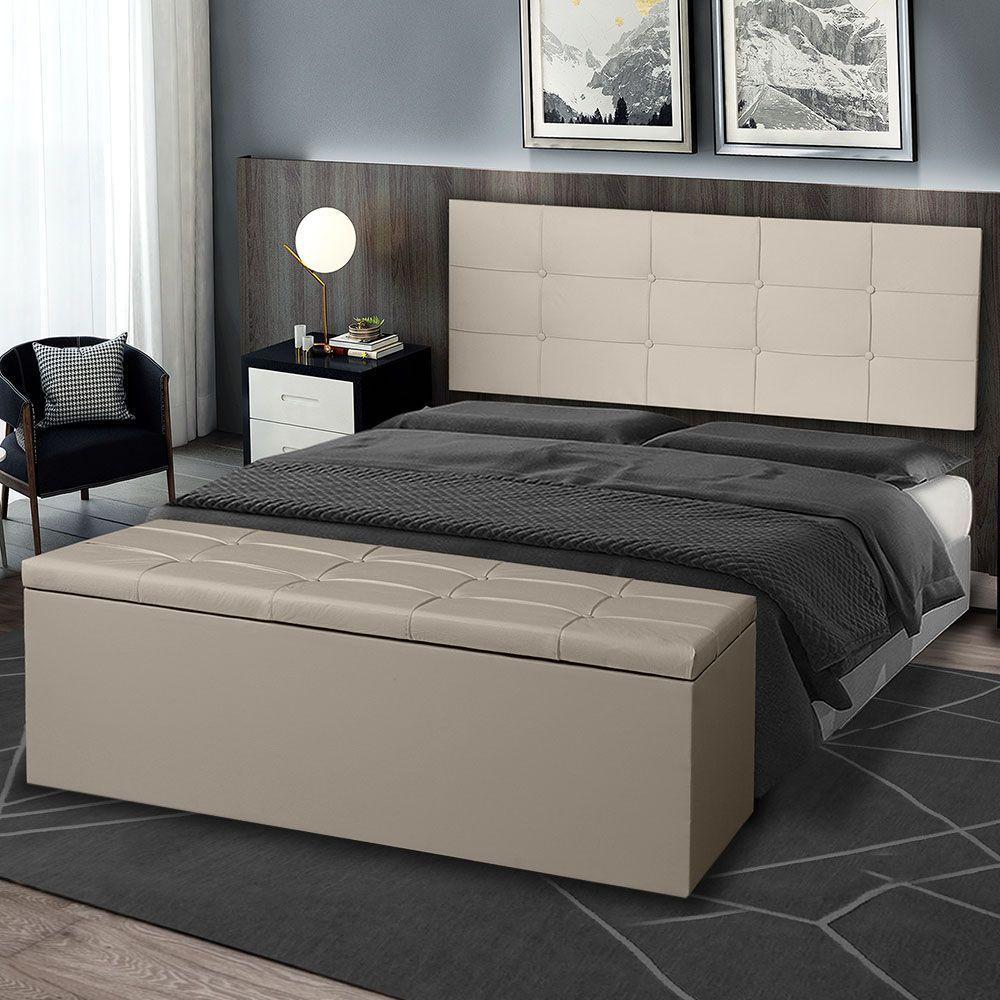 Kit Painel E Calçadeira Baú Casal 1,40m Roma Corano Bege - Pallazio - 6