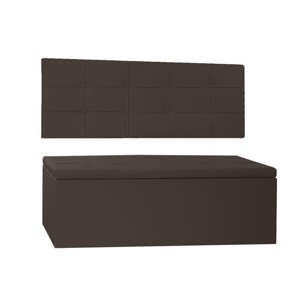 Kit Painel E Calçadeira Baú Casal 1,40m Roma Corano Marrom - Pallazio - 1