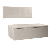 Kit Painel E Calçadeira Baú Solteiro 0,90m Berlim Corano Bege - Pallazio - 1