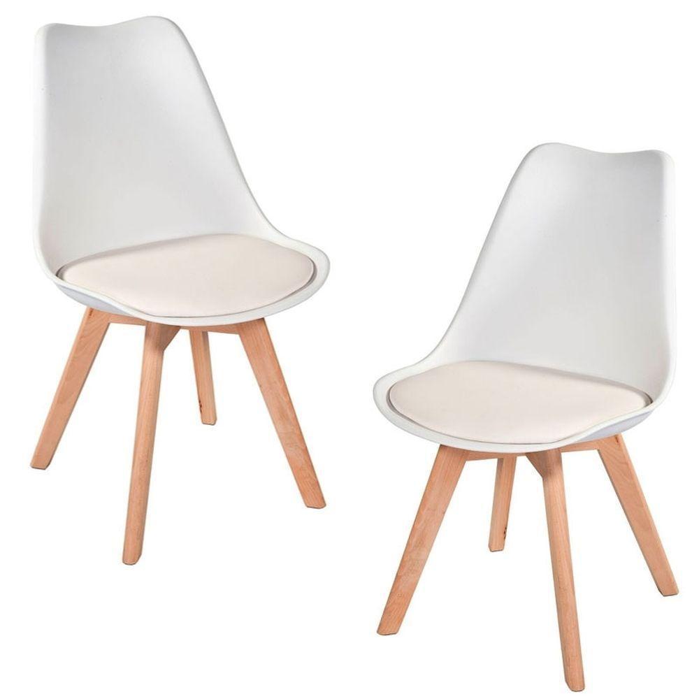 Kit C- 2 Cadeiras Leda ? Charles Eames, Saarinen Wood Com Almofada Branca - 1