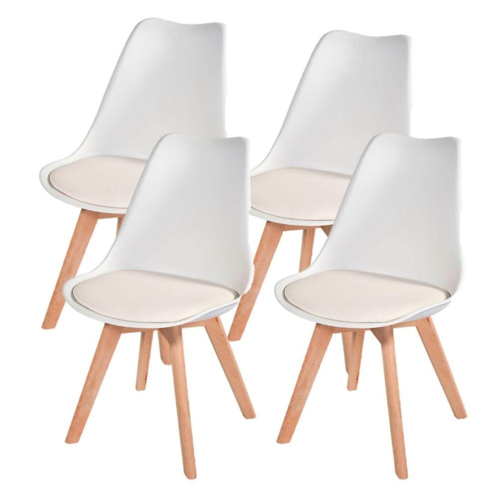 Kit 4 Cadeira Leda Branca - Charles Eames Wood Com Almofada - 1
