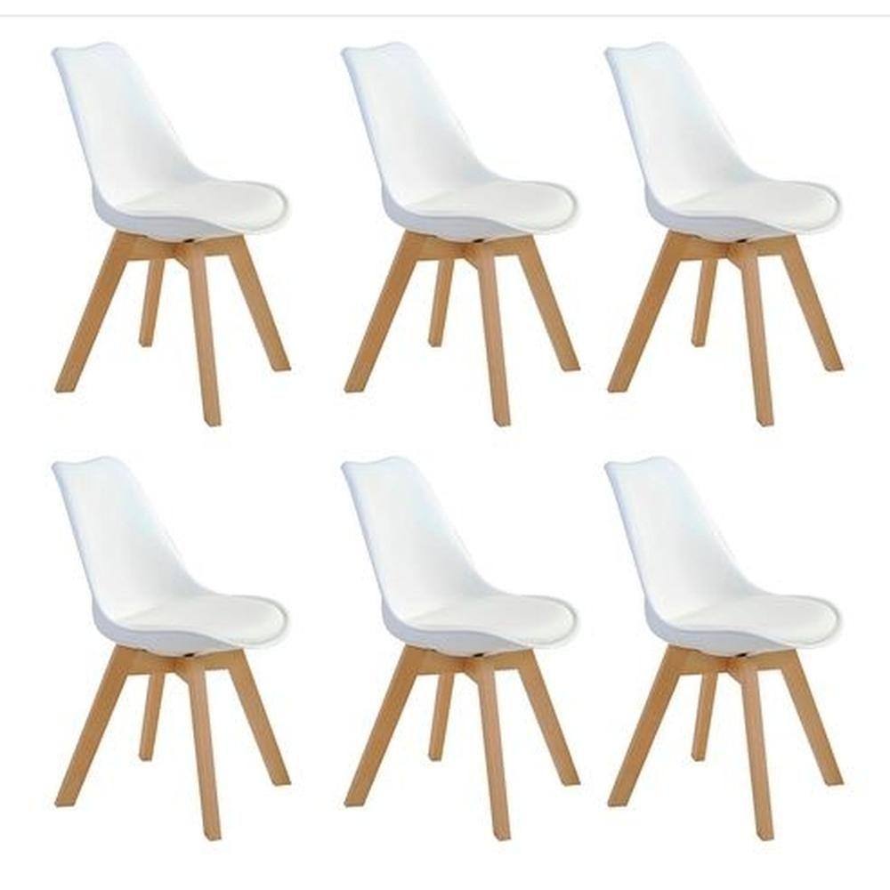 Kit C- 6 Cadeiras Leda ? Charles Eames, Saarinen Wood Com Almofada Branca - 1