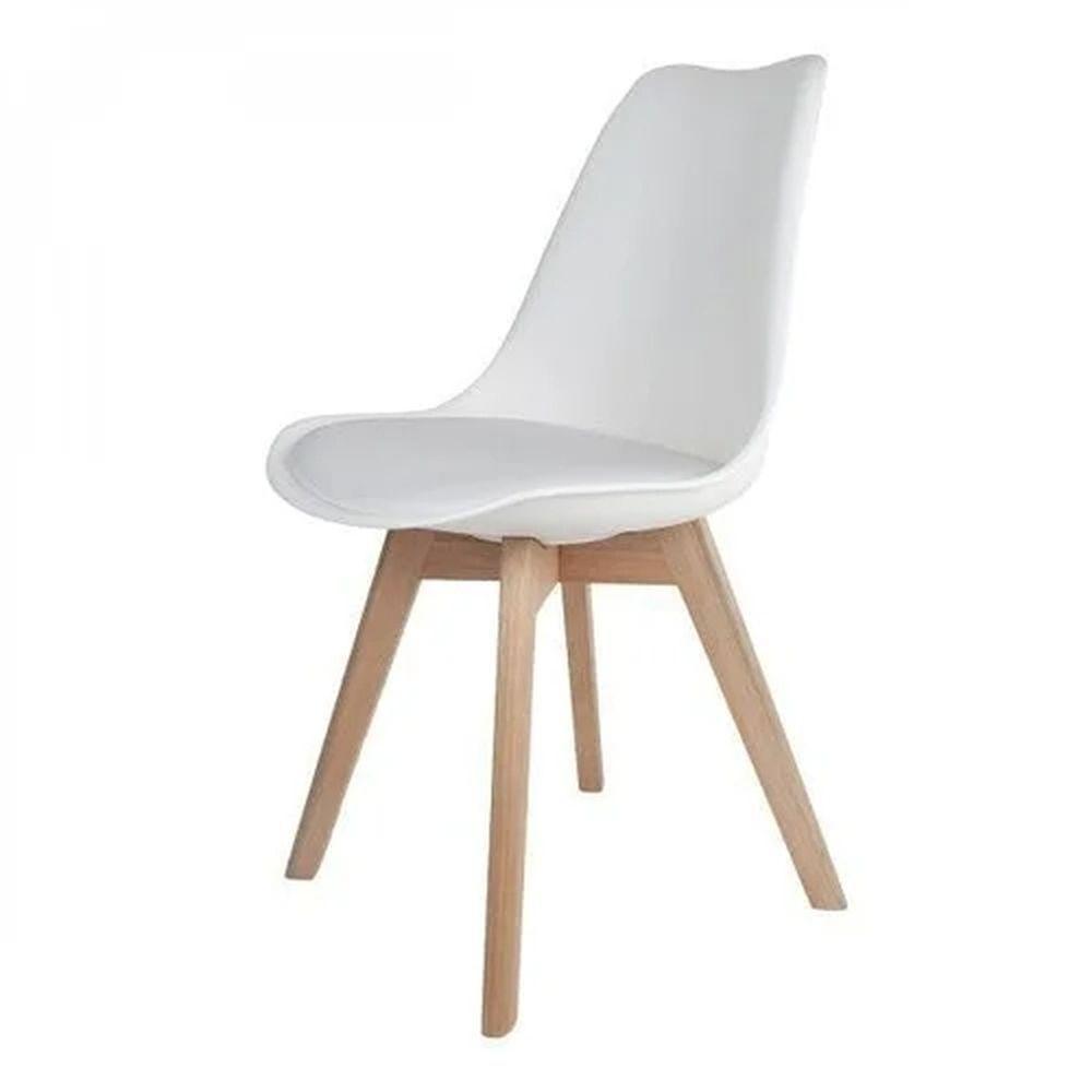 Kit C- 6 Cadeiras Leda ? Charles Eames, Saarinen Wood Com Almofada Branca - 6