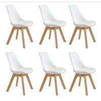Kit C- 6 Cadeiras Leda ? Charles Eames, Saarinen Wood Com Almofada Branca - 1
