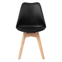 Kit C|3 Cadeira Leda Preta - Charles Eames Wood Com Almofada - 3