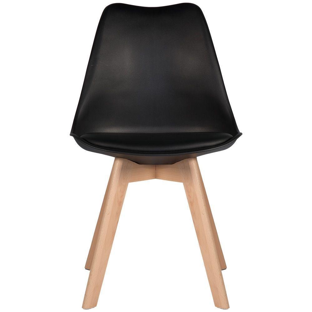 Kit C-2 Cadeiras Leda ? Charles Eames, Saarinen Wood Com Almofada Preta - 3