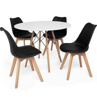 Conjunto Mesa Branca Eames 90cm E 4 Cadeiras Leda Preta - 1
