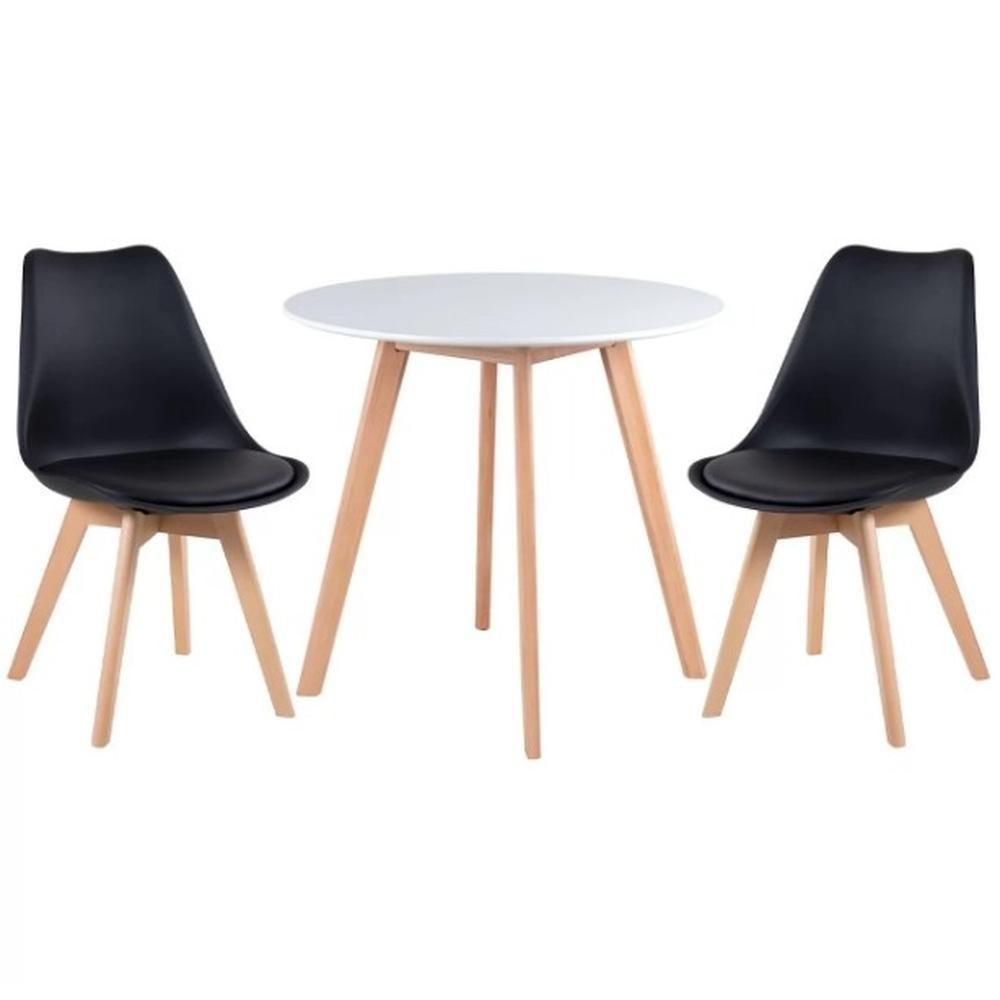 Kit - Mesa De Jantar Leda 90 Cm Branco + 2 Cadeiras Estofadas Leda Preto - 1