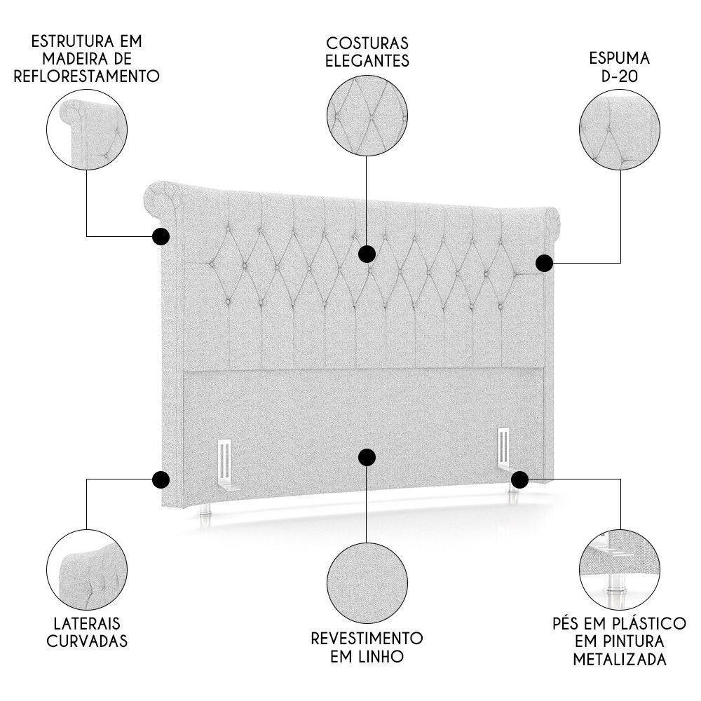 Cabeceira Cama Box Casal 140cm Dust P02 Linho Cinza Claro - Mpozenato - 5