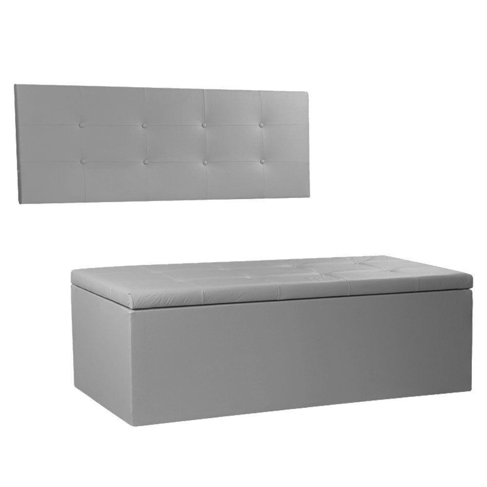 Kit Painel E Calçadeira Baú Solteiro 0,90m Berlim Corano Cinza - Pallazio - 1