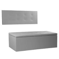 Kit Painel E Calçadeira Baú Solteiro 0,90m Berlim Corano Cinza - Pallazio - 1