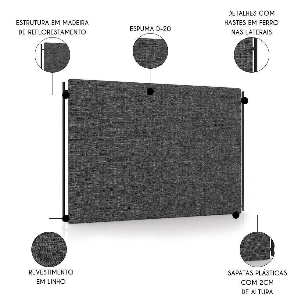 Cabeceira Cama Box Casal 140cm Oscar P02 Linho Cinza Escuro - Mpozenato - 6