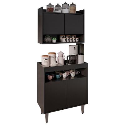 Armário Aéreo Ceci E Balcão Aparador Buffet Lice M24 Preto - Mpozenato