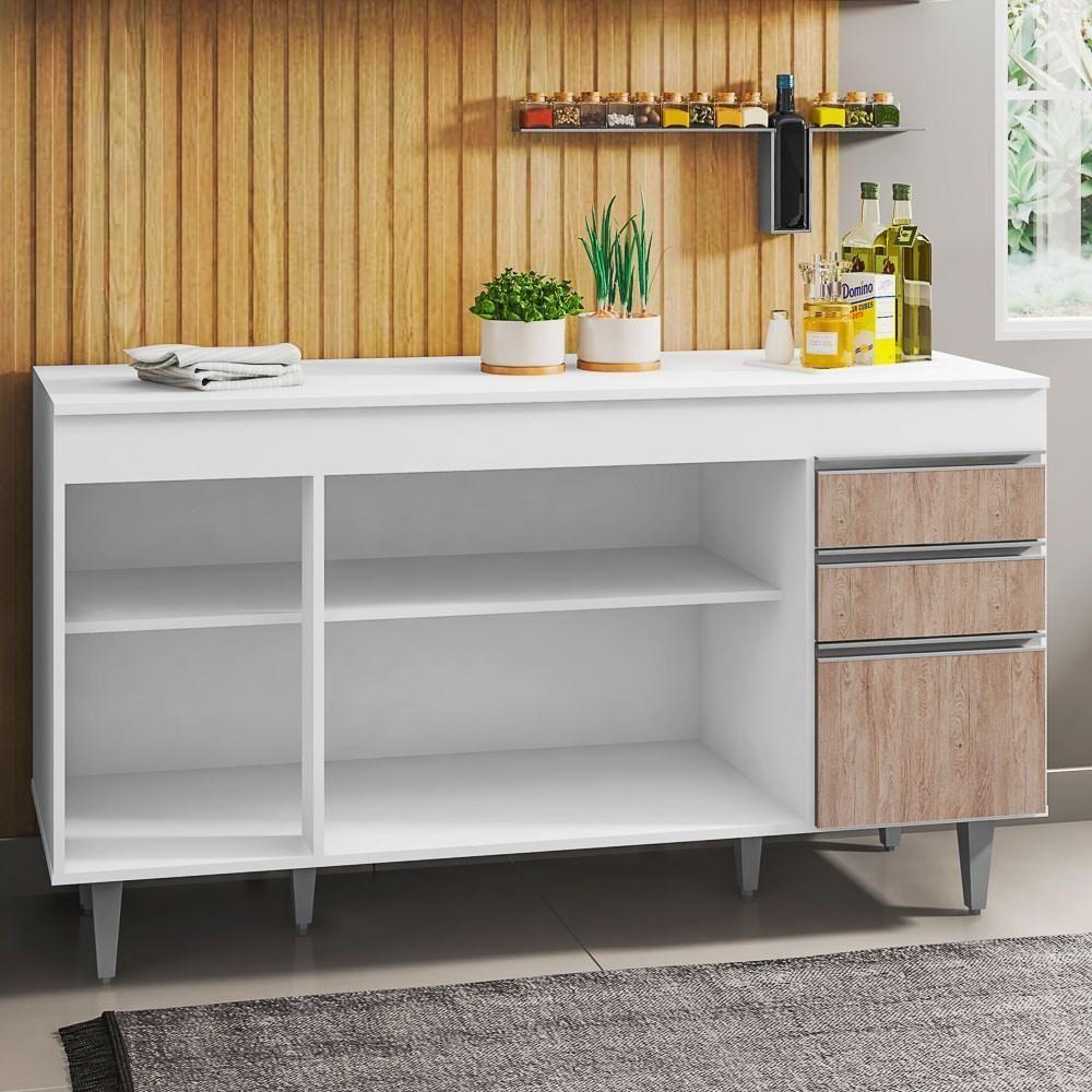 Balcão Gabinete Para Pia 150cm Com Tampo 4 Portas 2 Gavetas Marrocos Branco-castanho - Lumil - 4