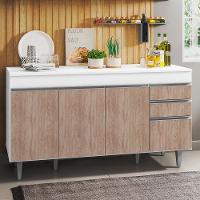 Balcão Gabinete Para Pia 150cm Com Tampo 4 Portas 2 Gavetas Marrocos Branco-castanho - Lumil - 5