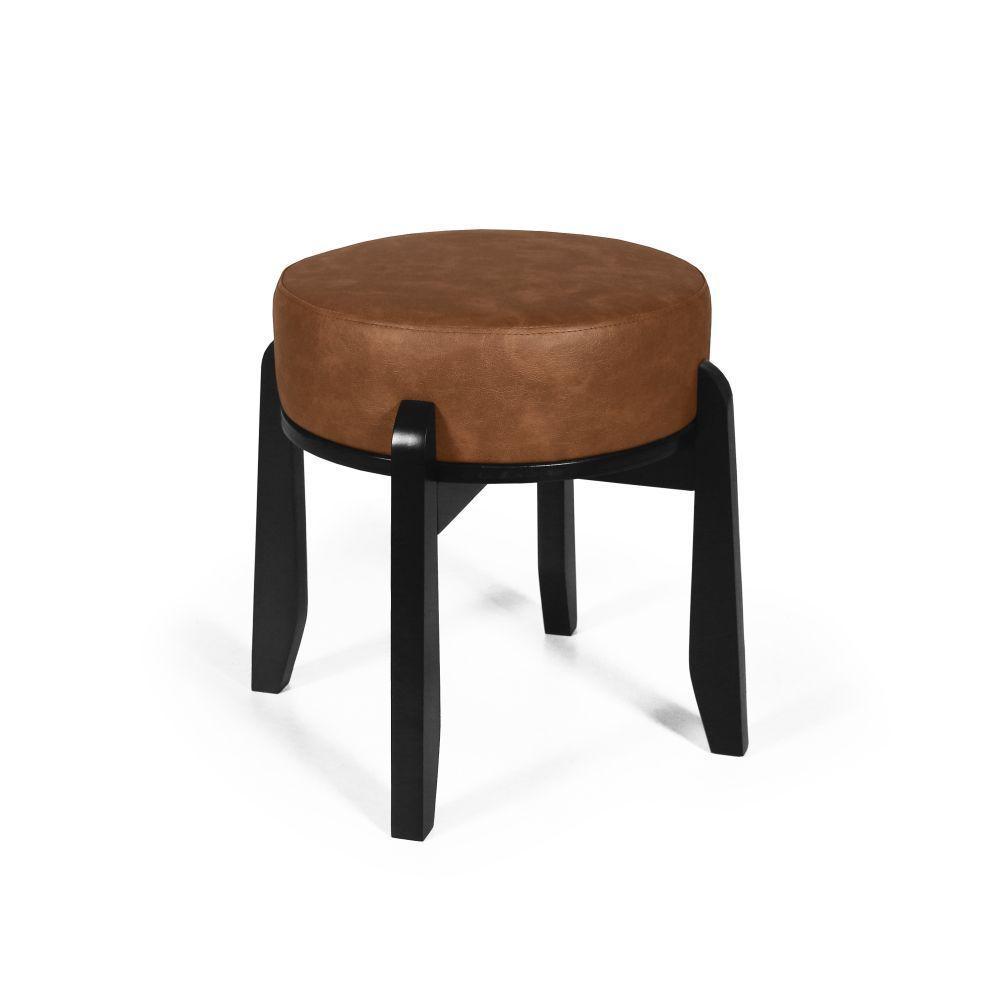 Puff Estofado Vira Mesa Redondo New Liz Em Madeira Marrom/preto - Straub Web - 1