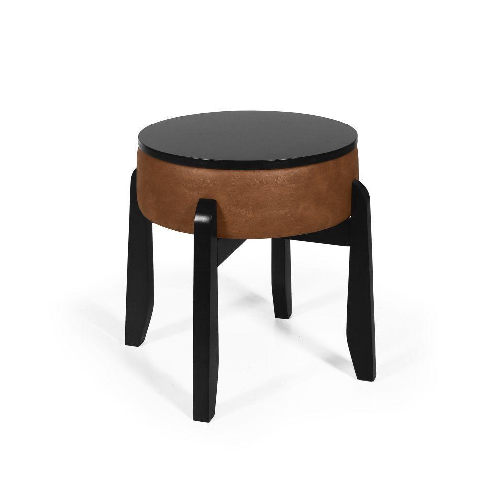 Puff Estofado Vira Mesa Redondo New Liz Em Madeira Marrom/preto - Straub Web - 2