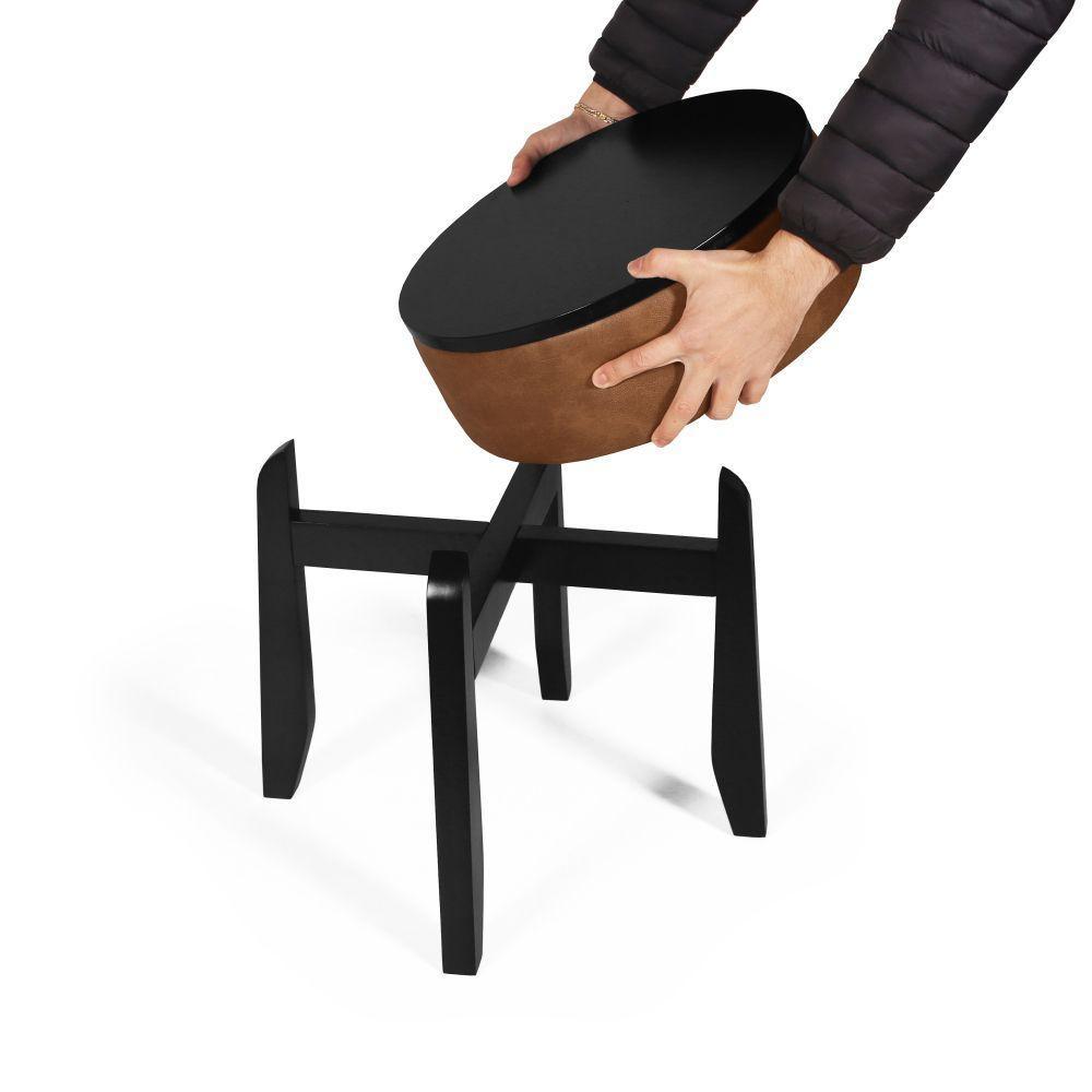 Puff Estofado Vira Mesa Redondo New Liz Em Madeira Marrom/preto - Straub Web - 3