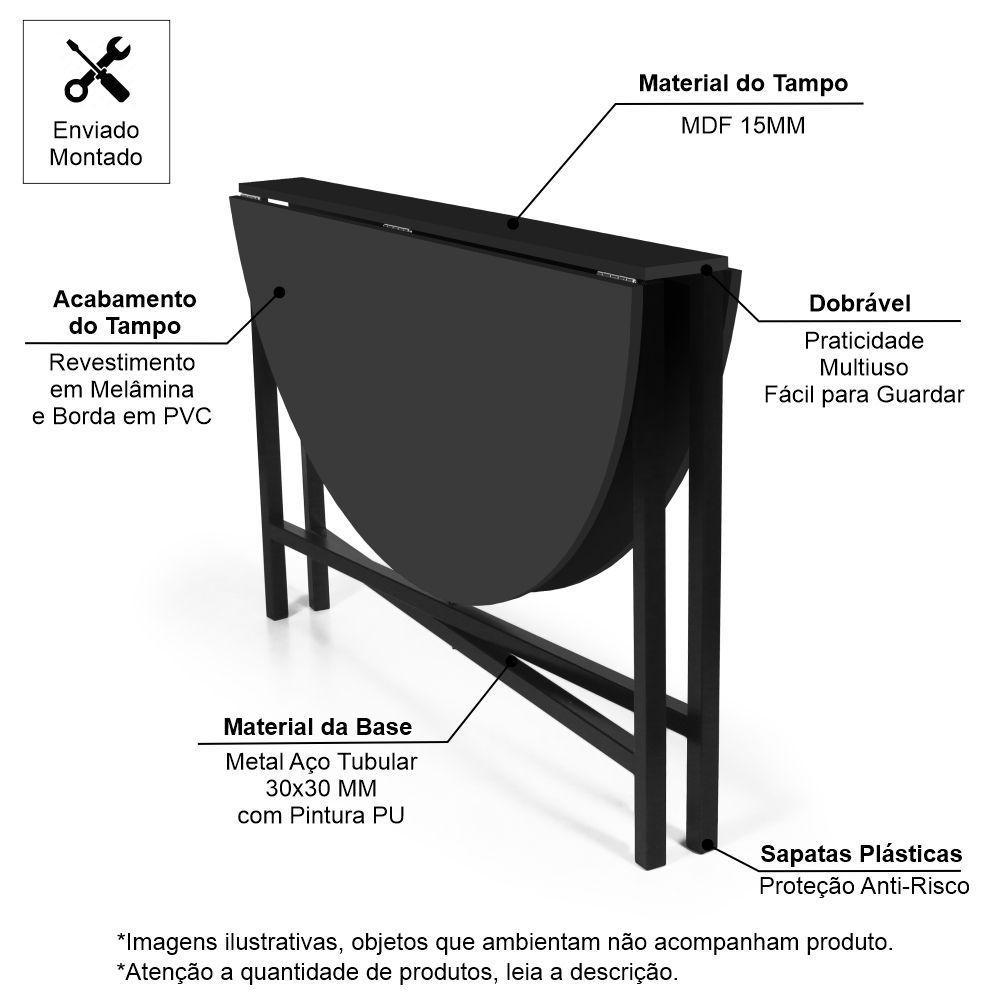 Mesa De Jantar 4 Lugares Redonda Dobrável Prática Preta - Straub Web - 4