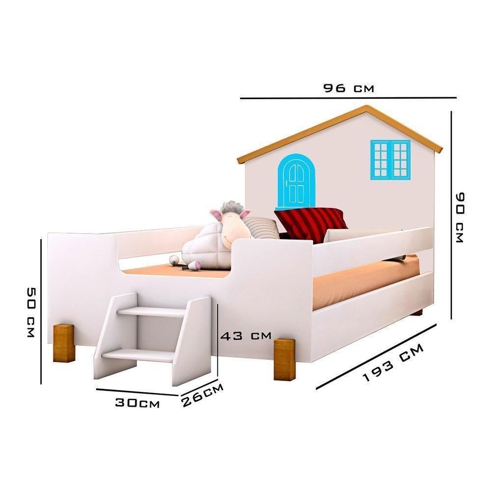 Cama Solteiro Casinha Belíssima Branca E Azul Com 2 Luminárias E Colchão Divaloto - 5