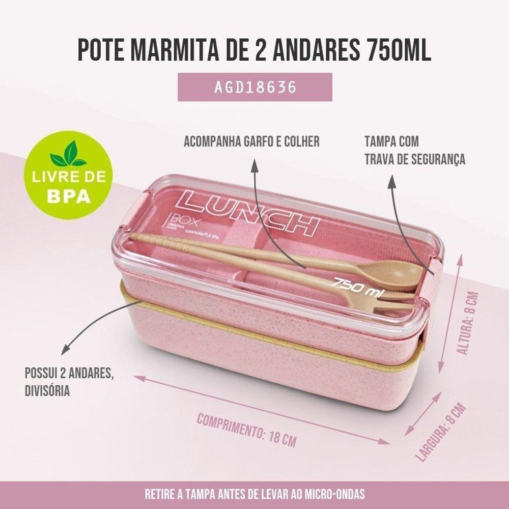 Pote Marmita Ecológica De 2 Andares 750ml Jacki Design Rosa - 2
