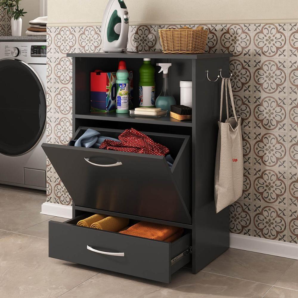 Balcão De Lavanderia Multiuso 1 Porta 1 Gaveta Multimóveis Mp5057 Preto - 4