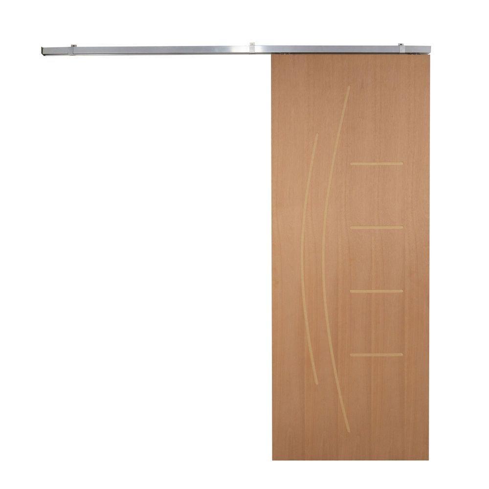 Porta De Correr P- Verniz Frisada Kit Alumínio F08 - Smile - 210x90 - 2