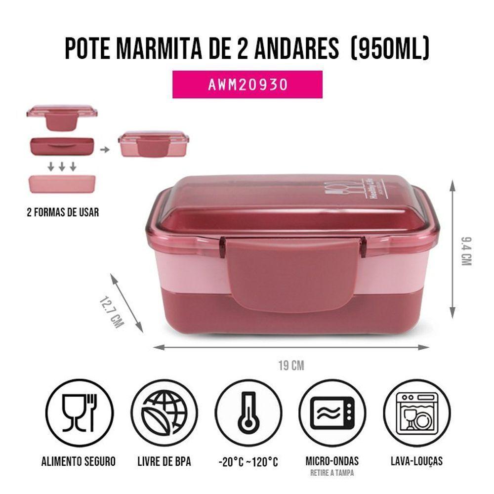 Pote Marmita De 2 Andares 950ml Concept Rosa - 1