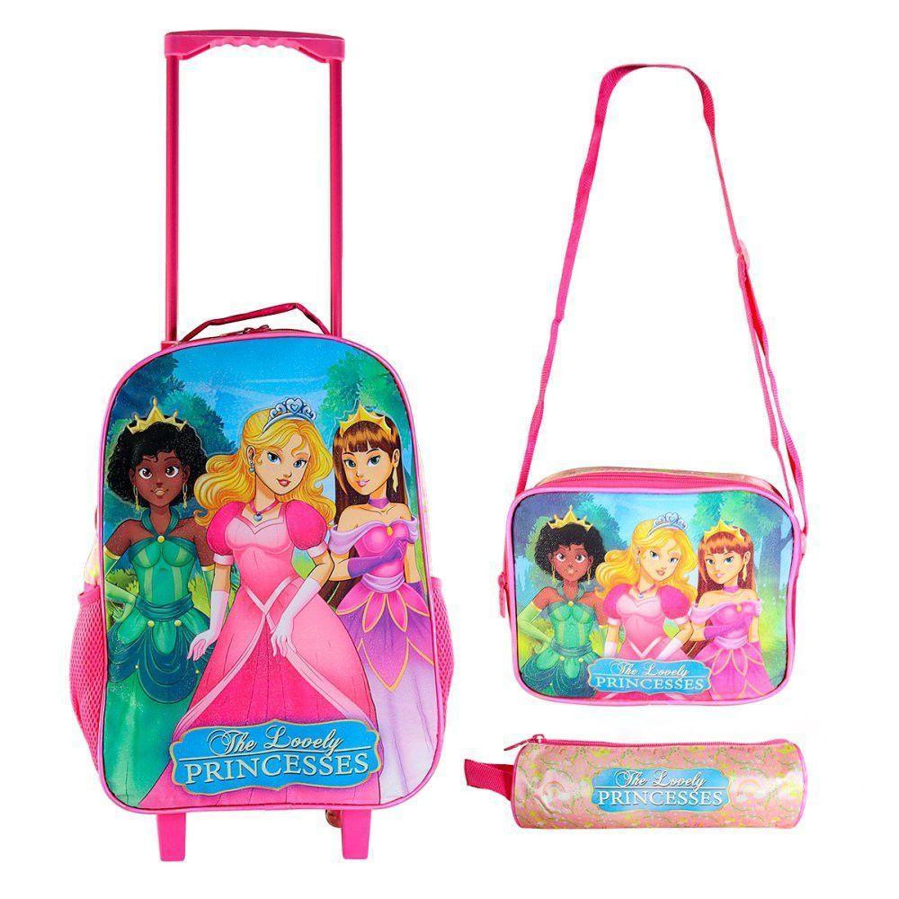 Kit Mochila Infantil Escolar Com 3 Peças Princesas Rodinhas - 1