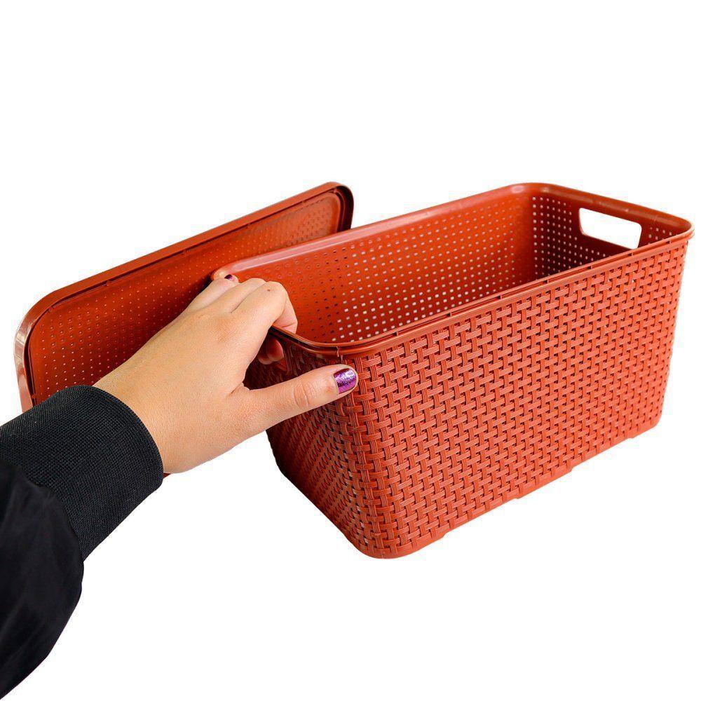 Caixa Organizadora Rattan Cesto Terracota Com Tampa 7 Litros - 3