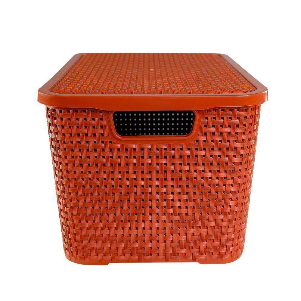 Caixa Organizadora Rattan Cesto Terracota Com Tampa 7 Litros - 5