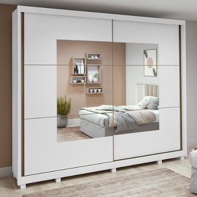 Guarda Roupa Casal Easy Max 2 Portas de Correr 6 Gavetas Branco MDF com Espelho