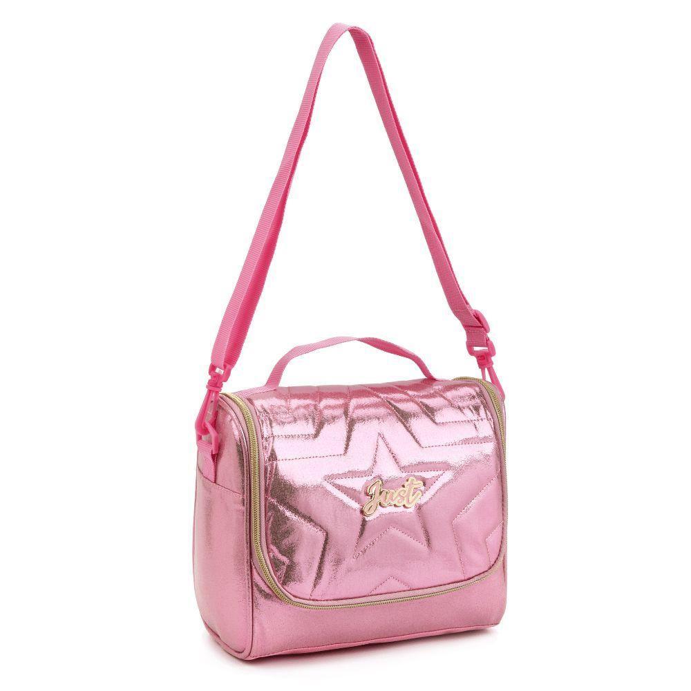 Kit Mochila De Rodinhas + Lancheira + Estojo Box Just Estrelas Denlex Rosa - 3