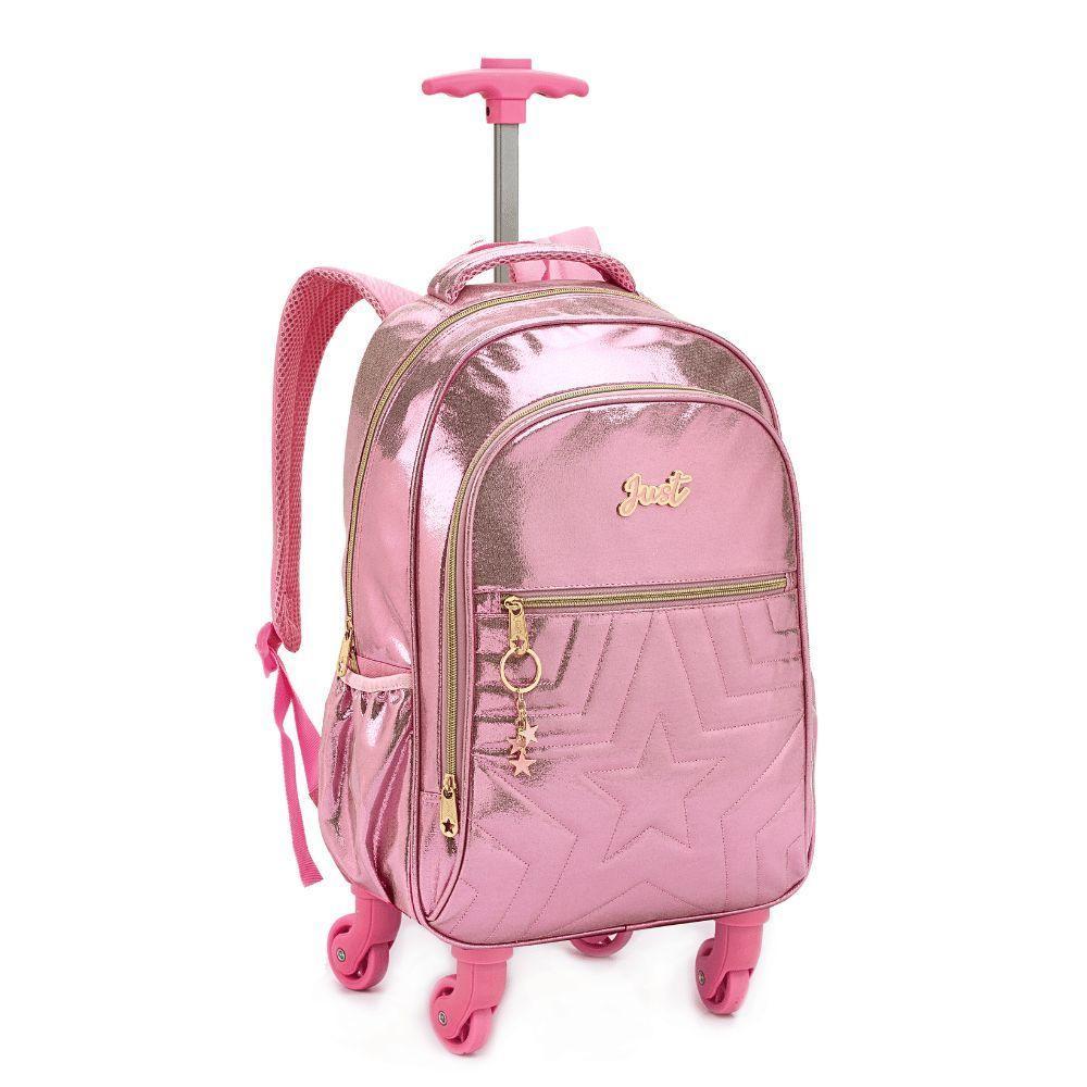 Kit Mochila De Rodinhas + Lancheira + Estojo Box Just Estrelas Denlex Rosa - 4