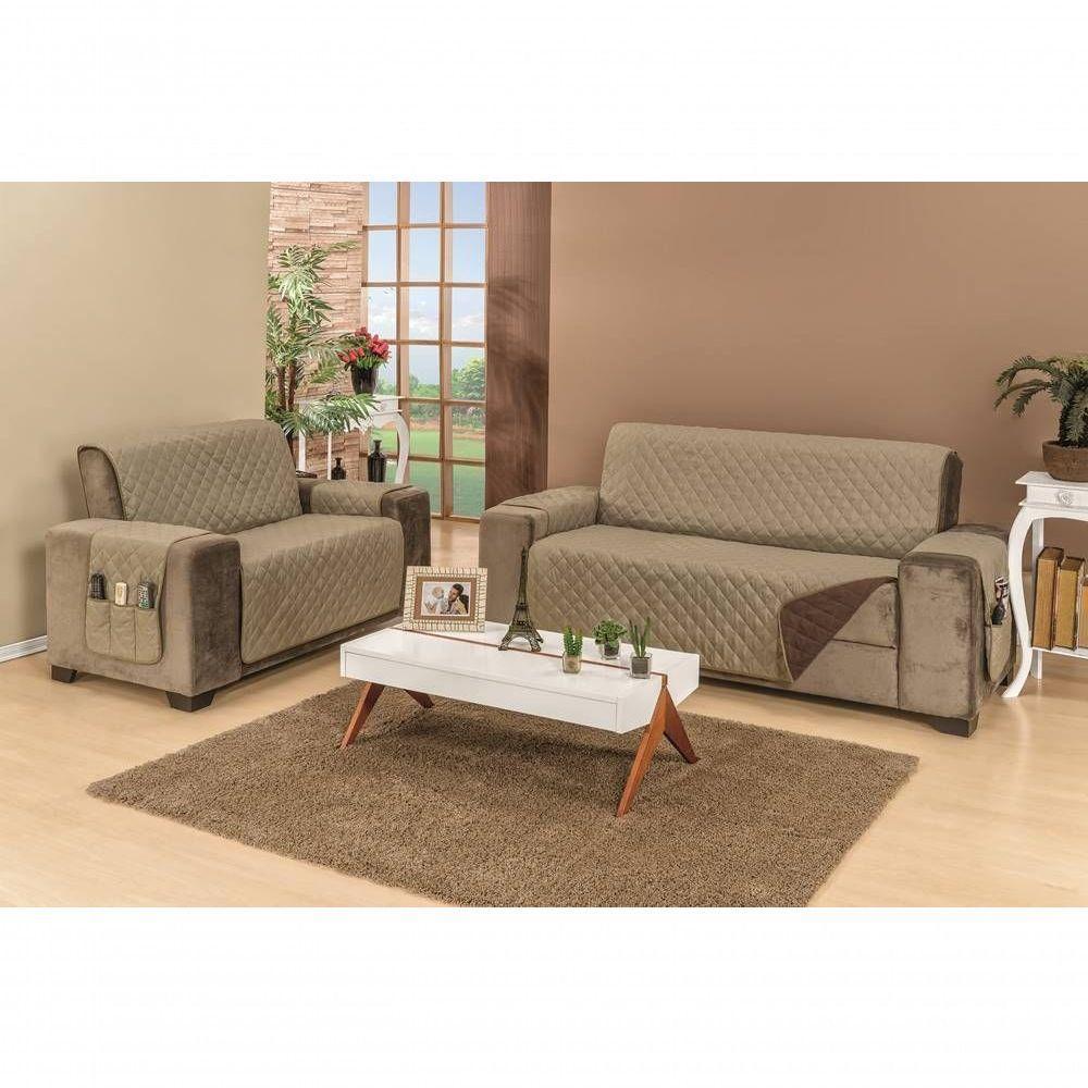 Protetor De Sofá Dupla Face Manu 2 E 3 Lugares King - Cáqui/marrom - 2