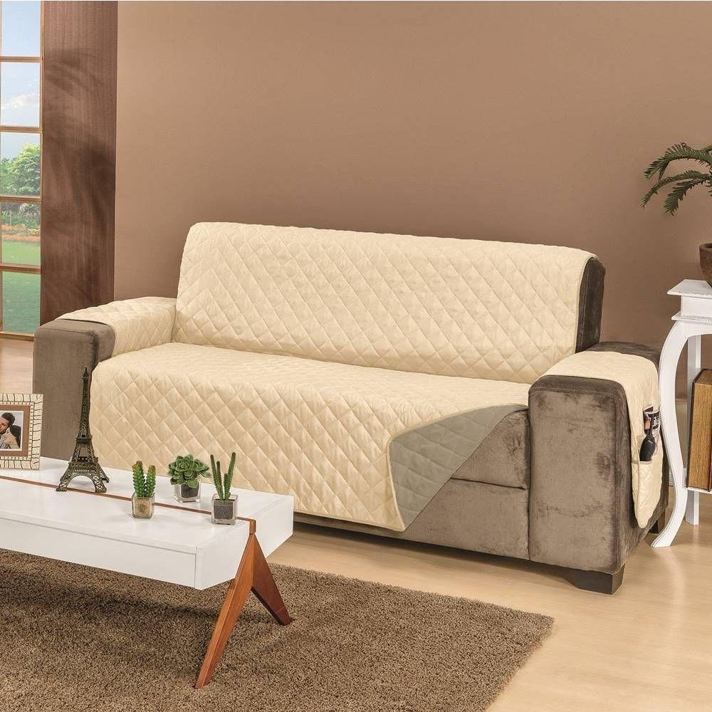 Protetor De Sofá Dupla Face Manu 2 E 3 Lugares King - Cáqui/palha. - 3