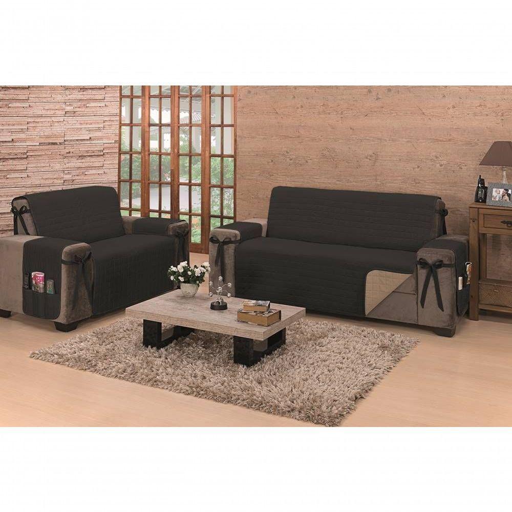 Protetor De Sofá Dupla Face Premium 2 E 3 Lugares King - Preto/cáqui - 2