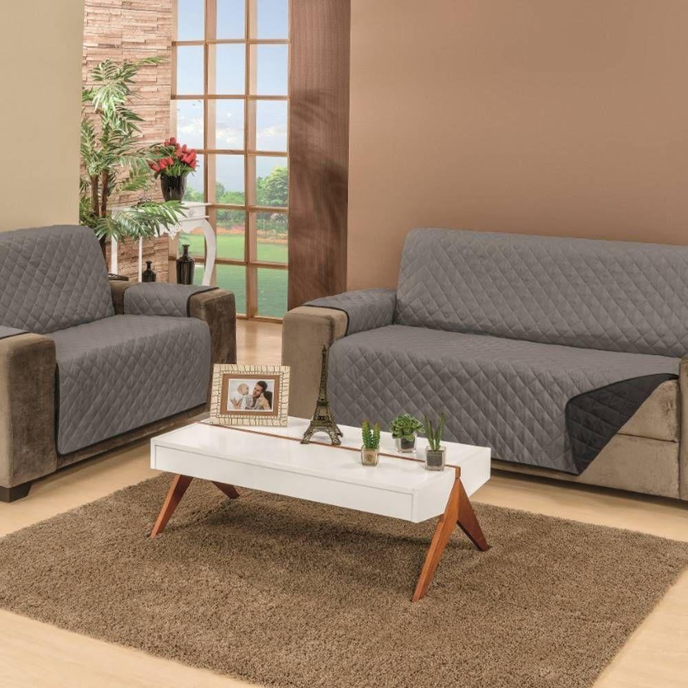 Protetor De Sofá Dupla Face Manu 2 E 3 Lugares King - Preto/ Cinza - 3