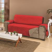 Protetor De Sofá Dupla Face Manu 3 Lugares - Vermelho/cáqui - 2