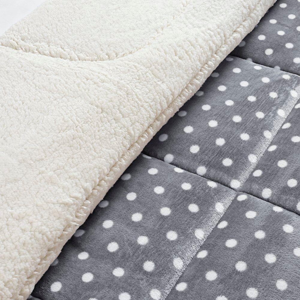 Coberdrom Estampado Sherpa E Flannel Petit Poá Solteiro 01 Peça Manta Alta 150g - Cinza. - 3