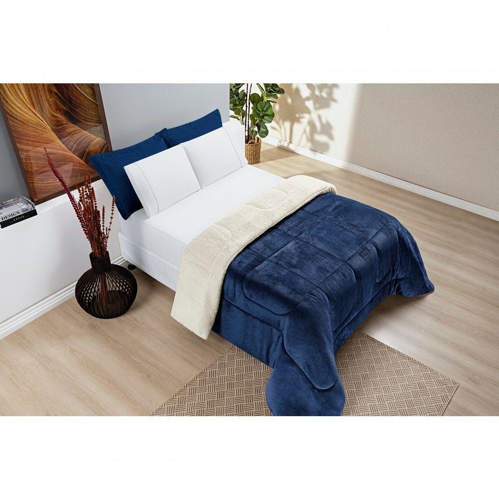 Coberdrom Sherpa E Flannel Everest Queen Manta Alta 150g 01 Peça - Marinho - 3