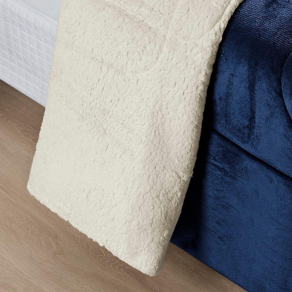 Coberdrom Sherpa E Flannel Everest Queen Manta Alta 150g 01 Peça - Marinho - 4