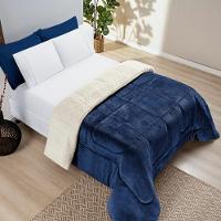 Coberdrom Sherpa E Flannel Everest Queen Manta Alta 150g 01 Peça - Marinho - 1