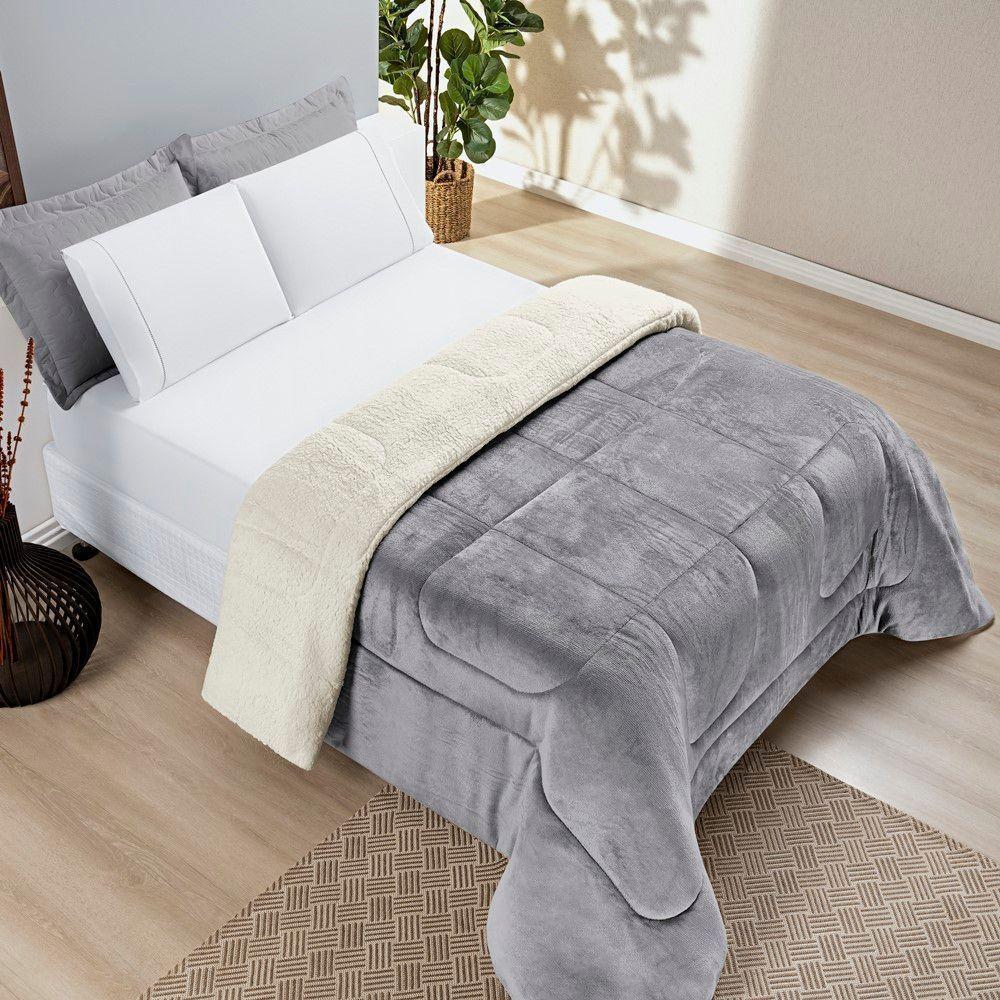 Coberdrom Sherpa E Flannel Everest Solteiro Manta Alta 150g 01 Peça - Cinza - 2