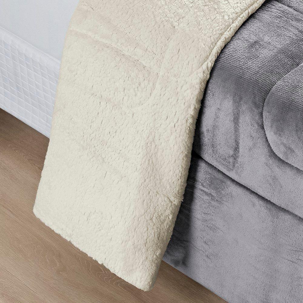Coberdrom Sherpa E Flannel Everest Solteiro Manta Alta 150g 01 Peça - Cinza - 3