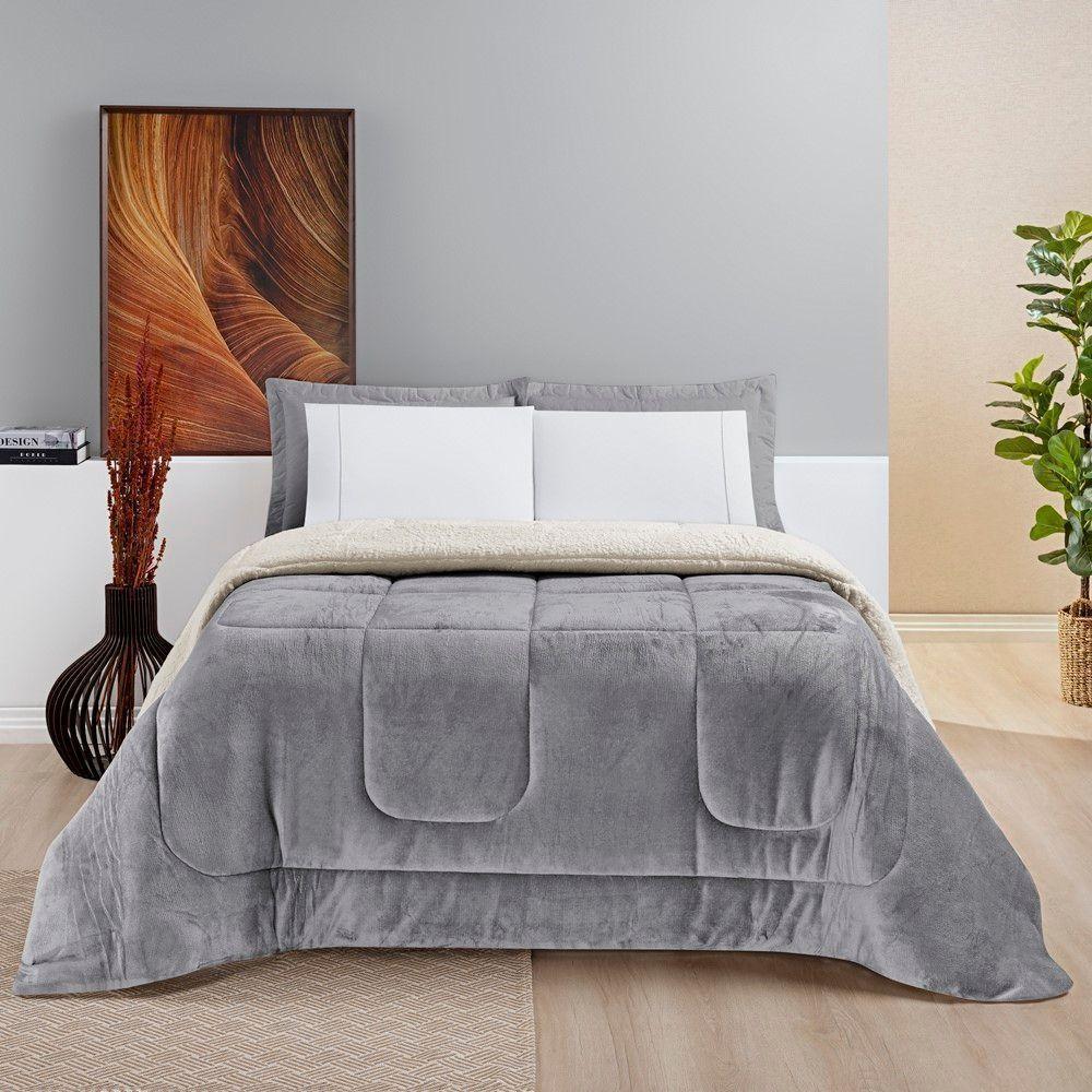 Coberdrom Sherpa E Flannel Everest Solteiro Manta Alta 150g 01 Peça - Cinza - 7