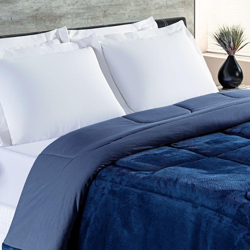 Coberdrom 100% Algodão Malha Com Manta Microfibra Queen 01 Peça - Marinho - 3