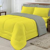 Edredom Dupla Face 100% Algodão Malha Queen Gran Moratta 01 Peça - Cinza- Amarelo - 2