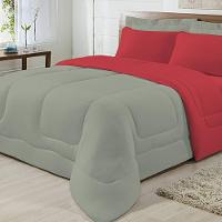 Edredom Dupla Face 100% Algodão Malha Casal Gran Moratta 01 Peça - Vermelho- Cinza - 1