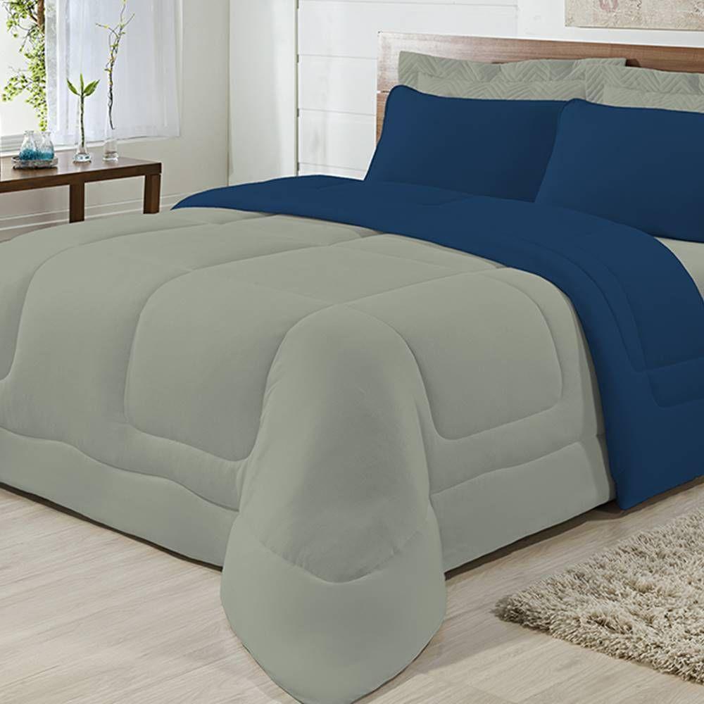 Edredom Dupla Face 100% Algodão Malha Solteiro Gran Moratta 01 Peça - Marinho- Cinza - 6